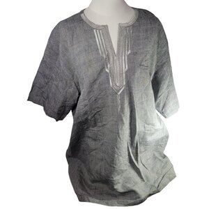 Umberto Valati Uomo Italia Women Gray Embroidered Linen Tunic Shirt Size XXL